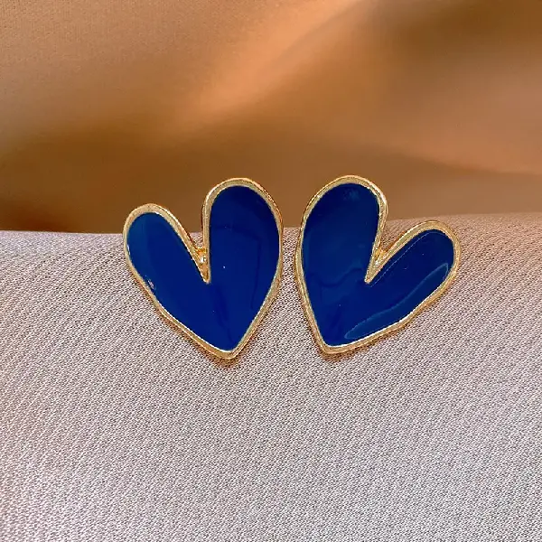 2# Silver Needle-Love Stud Earring-Blue,tkmbeautysupply.com