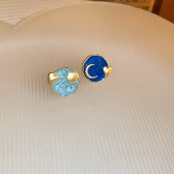 4# Silver Needle Love Stud Earrings-Blue,tkmbeautysupply.com