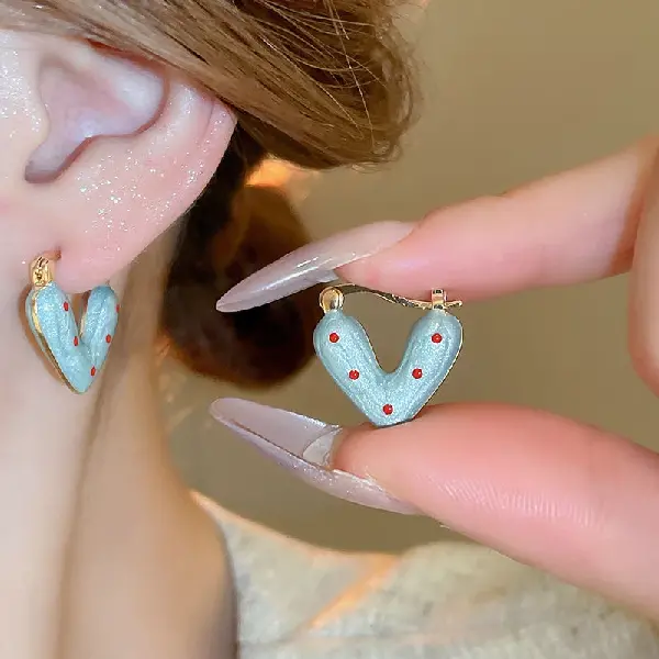 9# Silver Needle Love Dot Earrings-Gold-Blue,tkmbeautysupply.com