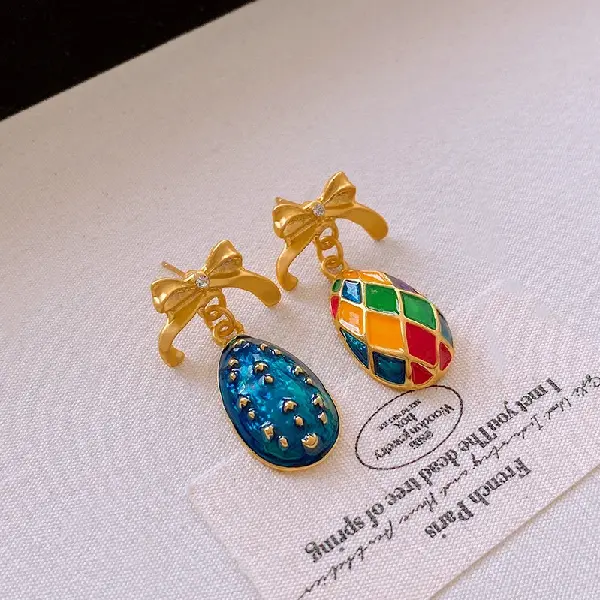 10# Silver Needle Pineapple Diamond Stud Earrings-Gold-Blue-Color,tkmbeautysupply.com
