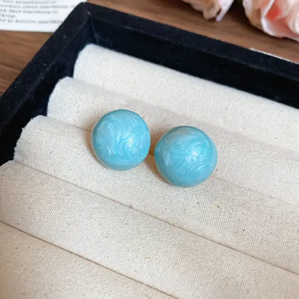 16# Silver Needle Oil Drop Earrings-Blue,tkmbeautysupply.com