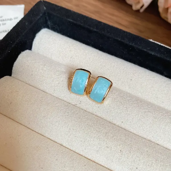 17# Silver Needle Oil Drop Earrings-Blue,tkmbeautysupply.com