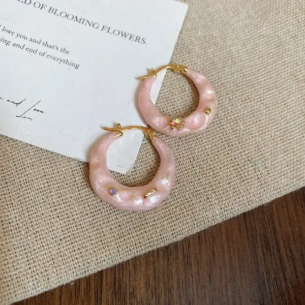 24# diamond earrings-gold-pink,tkmbeautysupply.com