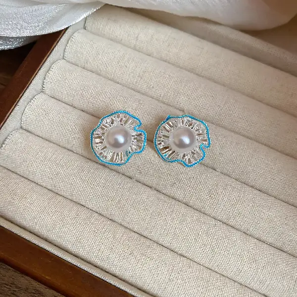 35# Silver Needle Flower Stud Earrings-Silver-Blue,tkmbeautysupply.com