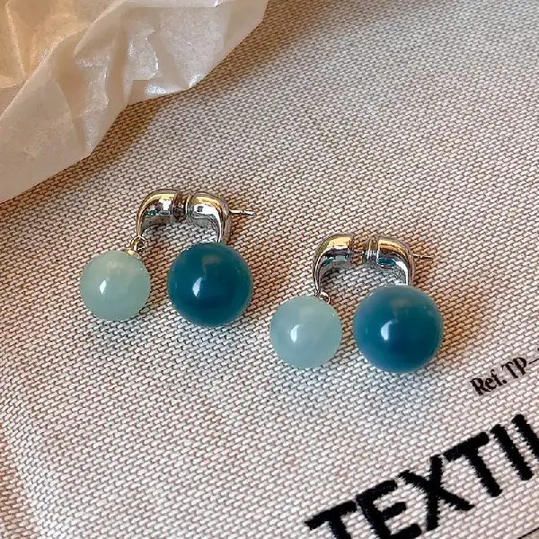 36# Silver Needle Resin Stud Earrings-Silver-Blue,tkmbeautysupply.com