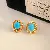 Wholesale Vintage Blue Flower Earrings | Trendy Retro Supply - 37# green stone earrings (real gold plating) - gold - blue.