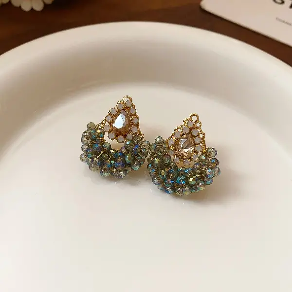 44# silver needle stud earrings with diamonds - gold - blue,tkmbeautysupply.com