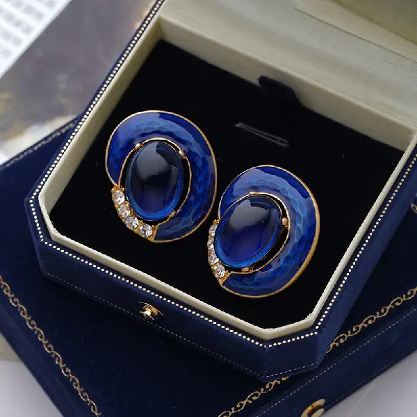 48# silver needle resin earrings-gold-blue.,tkmbeautysupply.com