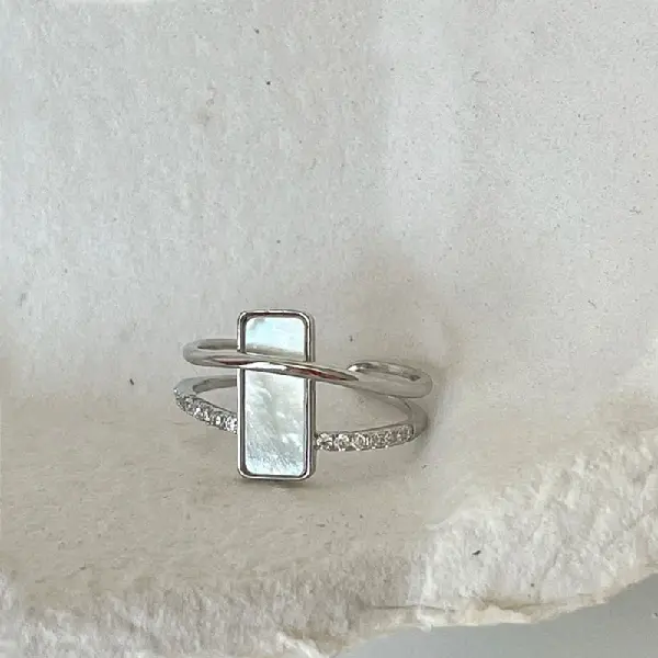 .22# open ring-silver rectangular double layer,tkmbeautysupply.com