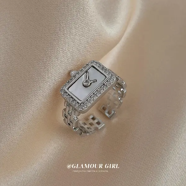 Ring - silver square clock.,tkmbeautysupply.com