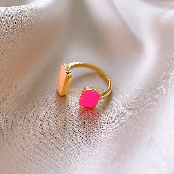 Pink Rose Red-Geometric Oil Drop Open Ring,tkmbeautysupply.com