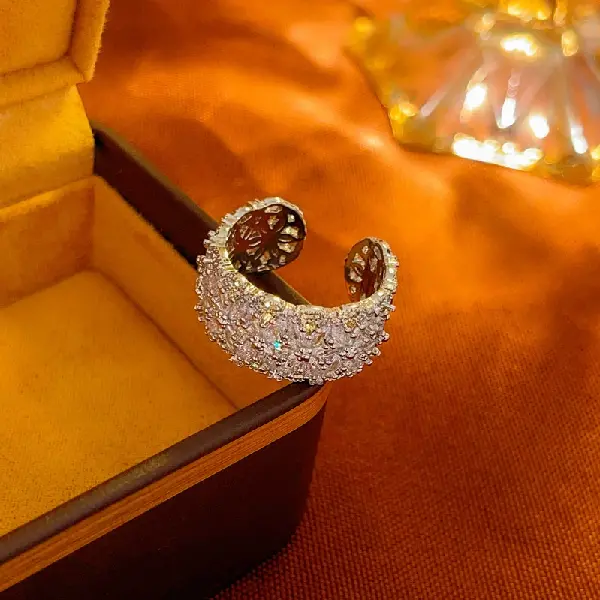 Silver-Zircon Flower Open Ring,tkmbeautysupply.com