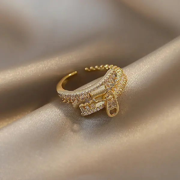 Micropaved - Gold - Diamond Zirconia Zipper Open Ring,tkmbeautysupply.com