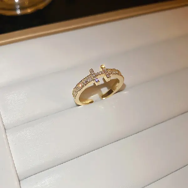 Real gold electroplating-gold-14K real gold electroplating zircon letter H open ring,tkmbeautysupply.com