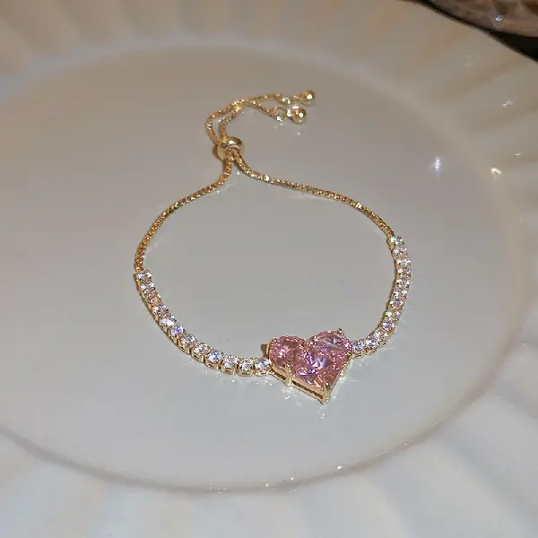 Pink zircon love bracelet,tkmbeautysupply.com