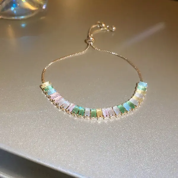 Colorful Zircon Box Chain Adjustable Bracelet,tkmbeautysupply.com
