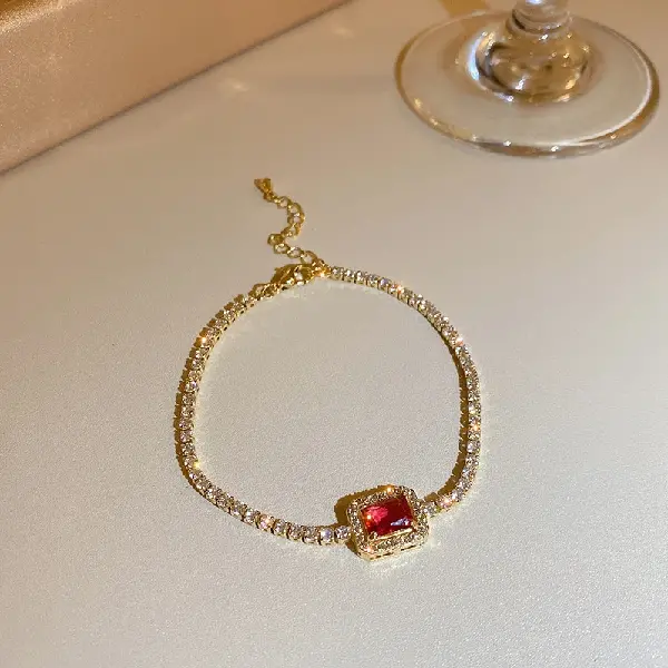 Micropaved red square bracelet,tkmbeautysupply.com
