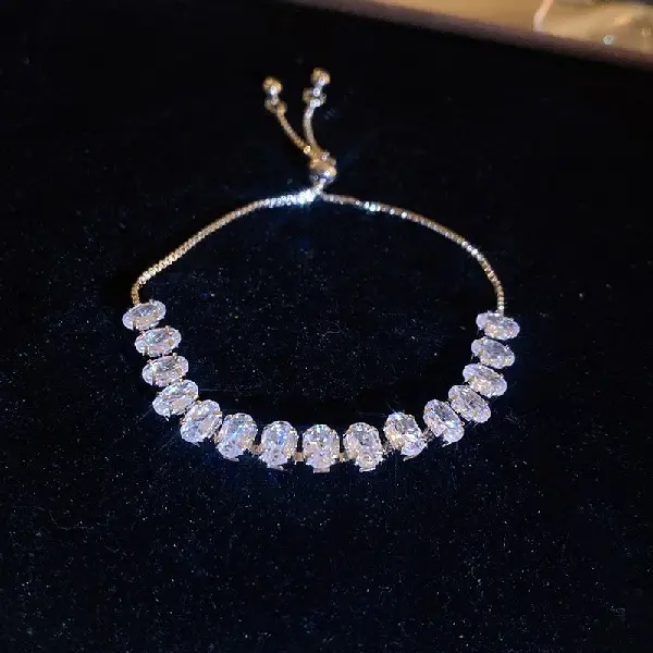 Silver-Zircon Oval Bracelet,tkmbeautysupply.com
