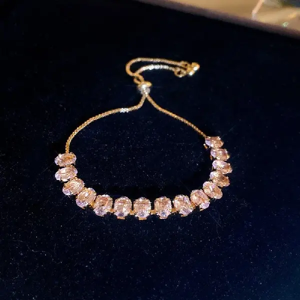Pink-Zircon Oval Pull-Out Bracelet,tkmbeautysupply.com