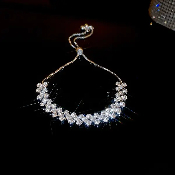 Diamond-encrusted silver geometric bracelet,tkmbeautysupply.com