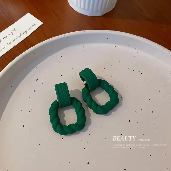 Silver needle dark green earrings.,tkmbeautysupply.com