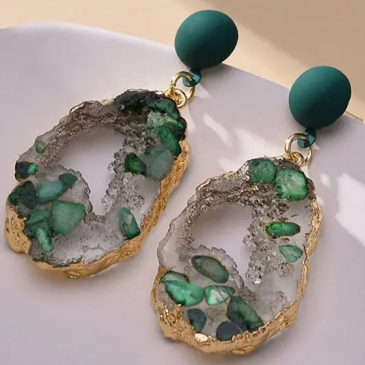 Silver Needle-Green Hollow Earrings.,tkmbeautysupply.com