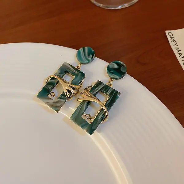 .11# silver needle-green diamond geometric square,tkmbeautysupply.com