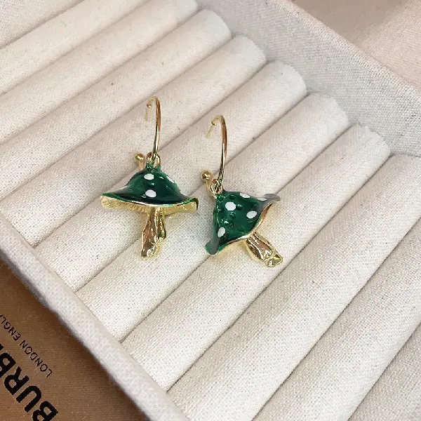 Silver Needle Oil Mushroom Stud Earrings,tkmbeautysupply.com