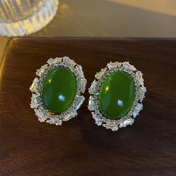 .32# silver needle-green oval (real gold plating),tkmbeautysupply.com