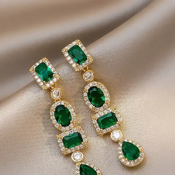 Emerald diamond oval drop earrings,tkmbeautysupply.com