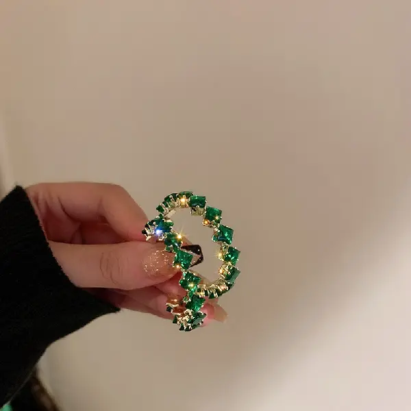 Silver Needle Emerald Rhinestone Earrings,tkmbeautysupply.com