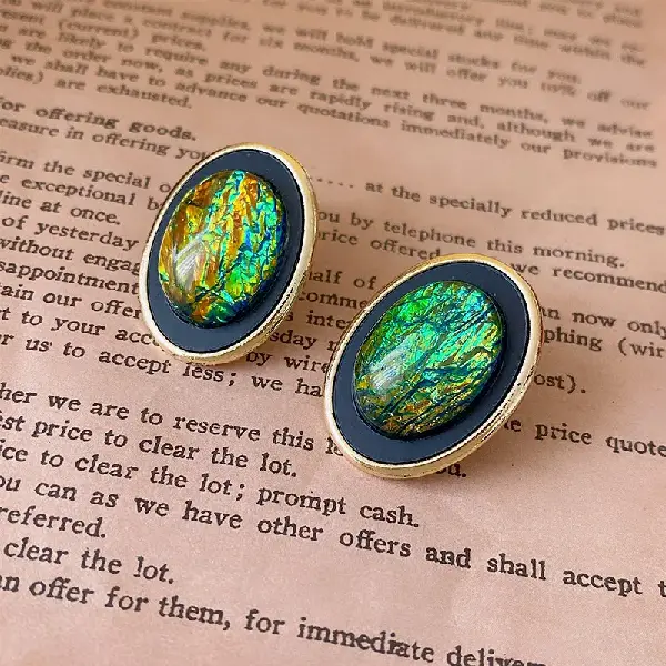 Silver Needle Resin Geometric Oval Stud Earrings,tkmbeautysupply.com