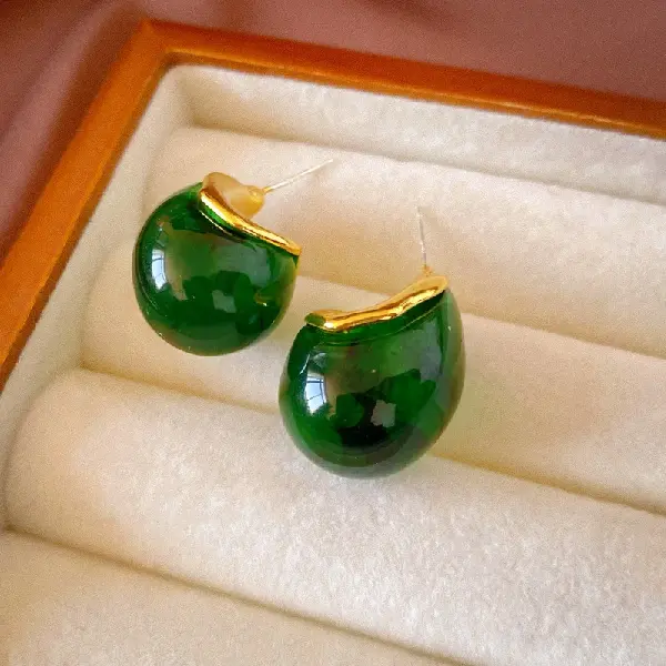 Green-Silver Needle Amber Drop Earrings,tkmbeautysupply.com