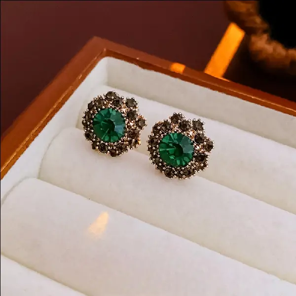 Silver Needle Vintage Diamond Hoop Flower Earrings,tkmbeautysupply.com