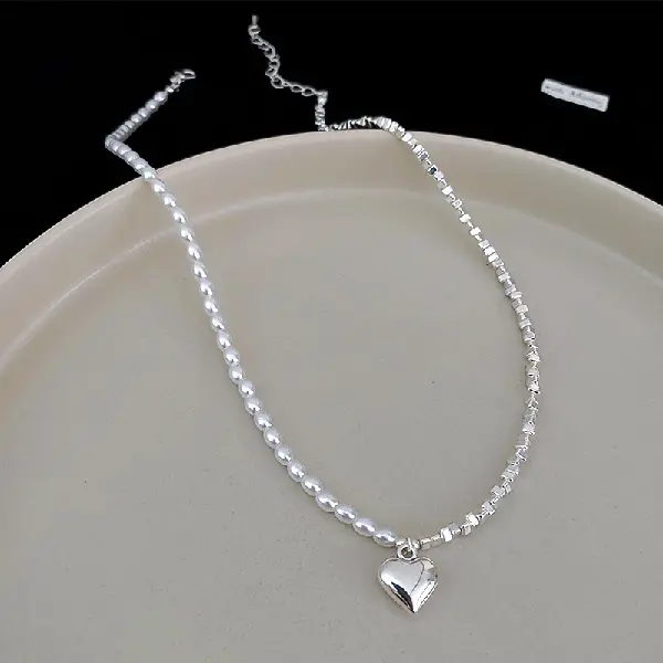 Love pearl broken silver necklace.,tkmbeautysupply.com