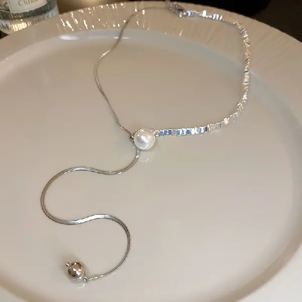 Baroque pearl triangle broken silver pull-out tassel necklace,tkmbeautysupply.com