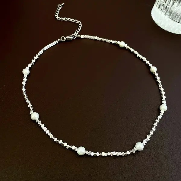 Triangle broken silver pearl necklace silver,tkmbeautysupply.com