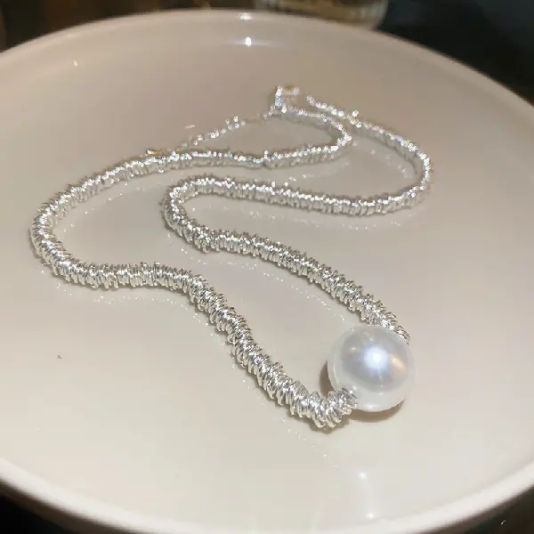 Circle Broken Silver Pearl Pendant Necklace,tkmbeautysupply.com