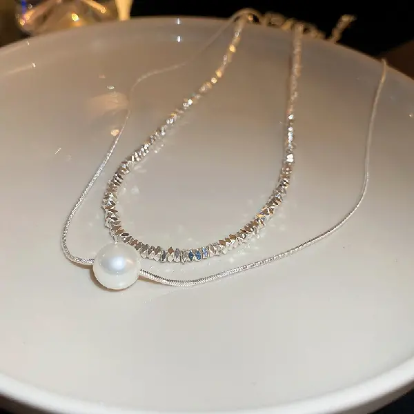 Broken Silver Pearl Two-Wear Necklace,tkmbeautysupply.com
