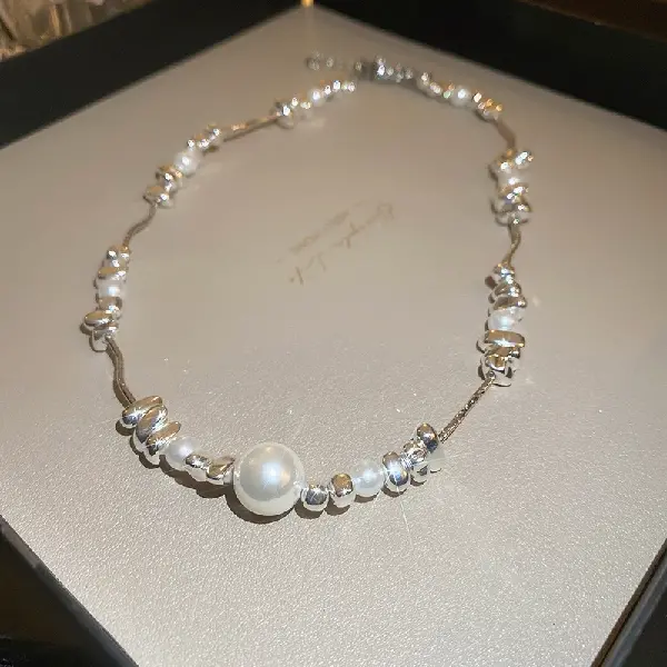 Broken silver pearl irregular patchwork necklace,tkmbeautysupply.com
