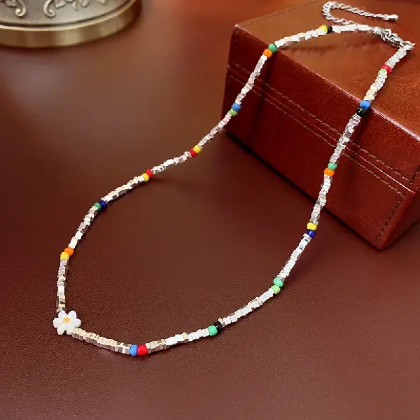 Colorful rice beads broken silver necklace,tkmbeautysupply.com