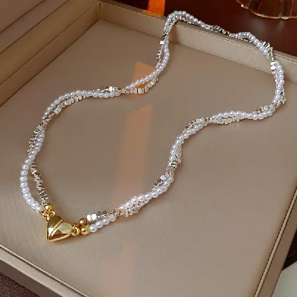 Broken Silver Pearl Wrapped Love Magnetic Necklace,tkmbeautysupply.com