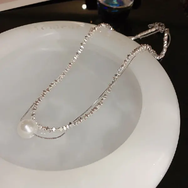 Broken Silver Pearl Double Necklace,tkmbeautysupply.com
