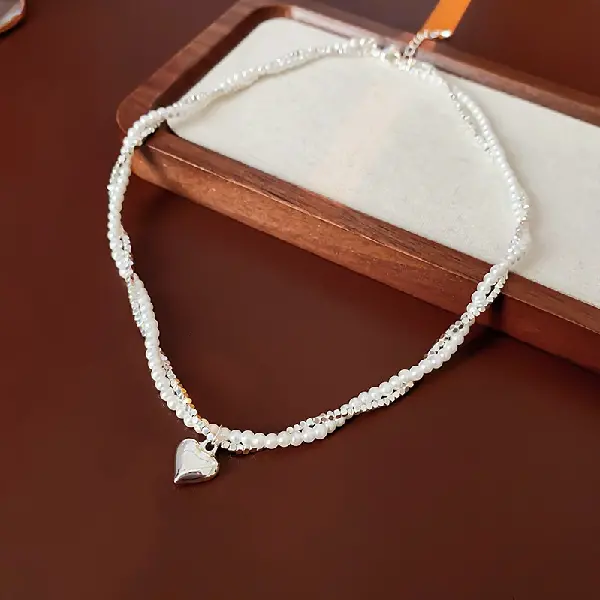Love Heartbreak Silver Pearl Necklace,tkmbeautysupply.com