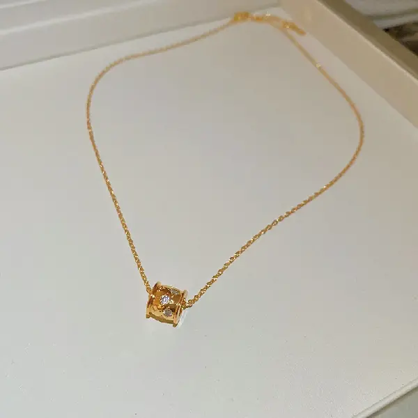 2-Real gold electroplated zircon small waist round pendant necklace,tkmbeautysupply.com