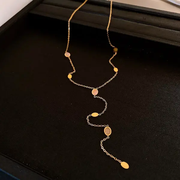 Titanium Steel Oval Cat's Eye Y Shape Necklace,tkmbeautysupply.com