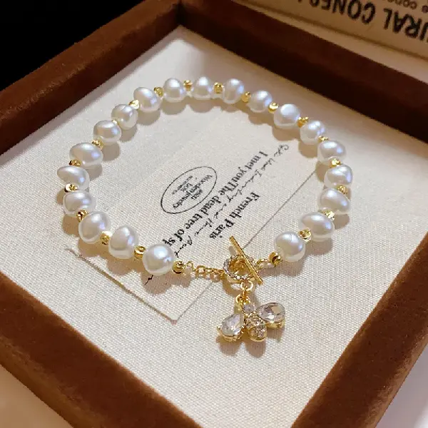 29#Bee imitation pearl T-shaped buckle bracelet,tkmbeautysupply.com