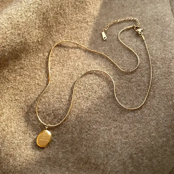 1# Necklace-Golden Oval (Titanium Steel),tkmbeautysupply.com