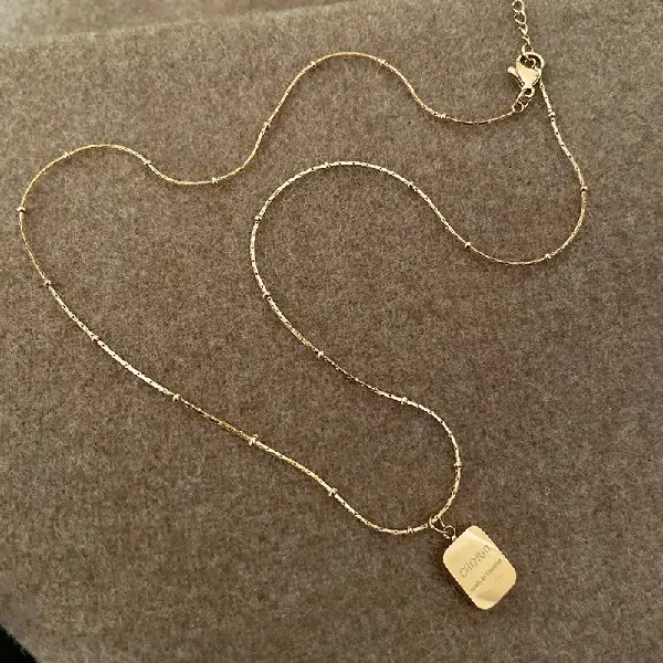 2# Necklace-Golden Square Plate (Titanium Steel),tkmbeautysupply.com