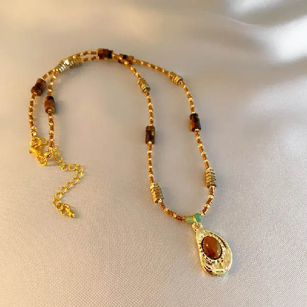 6# necklace-gold-brown with diamonds,tkmbeautysupply.com
